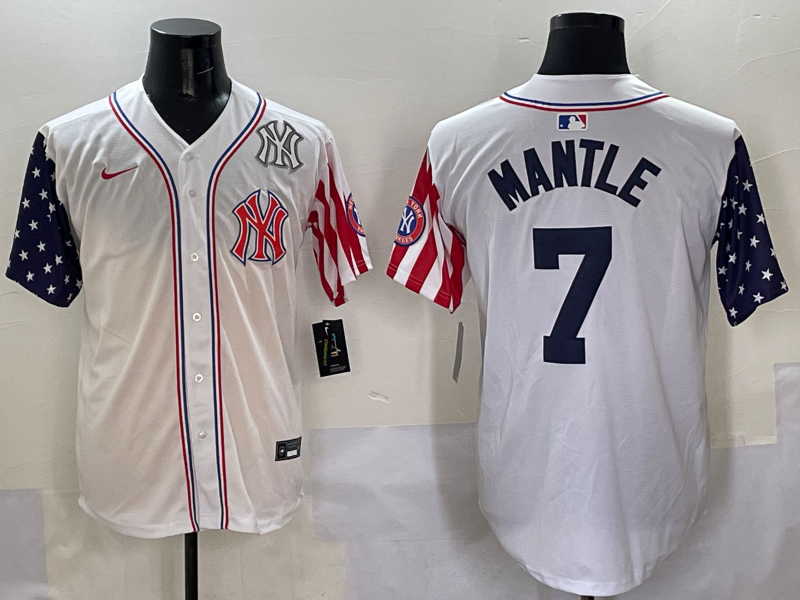 Men 2025  MLB New York Yankees #7 Mantle white jersey style 11